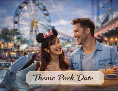 Theme park and aquarium date in Japan