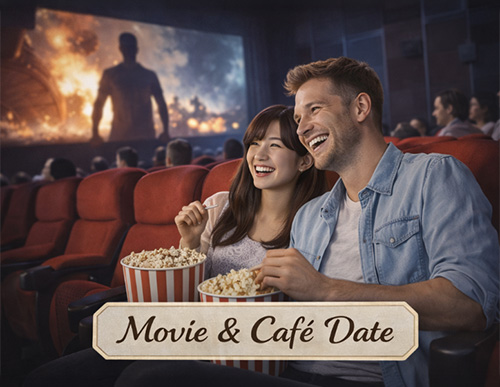 Movie and cafe date in Japan